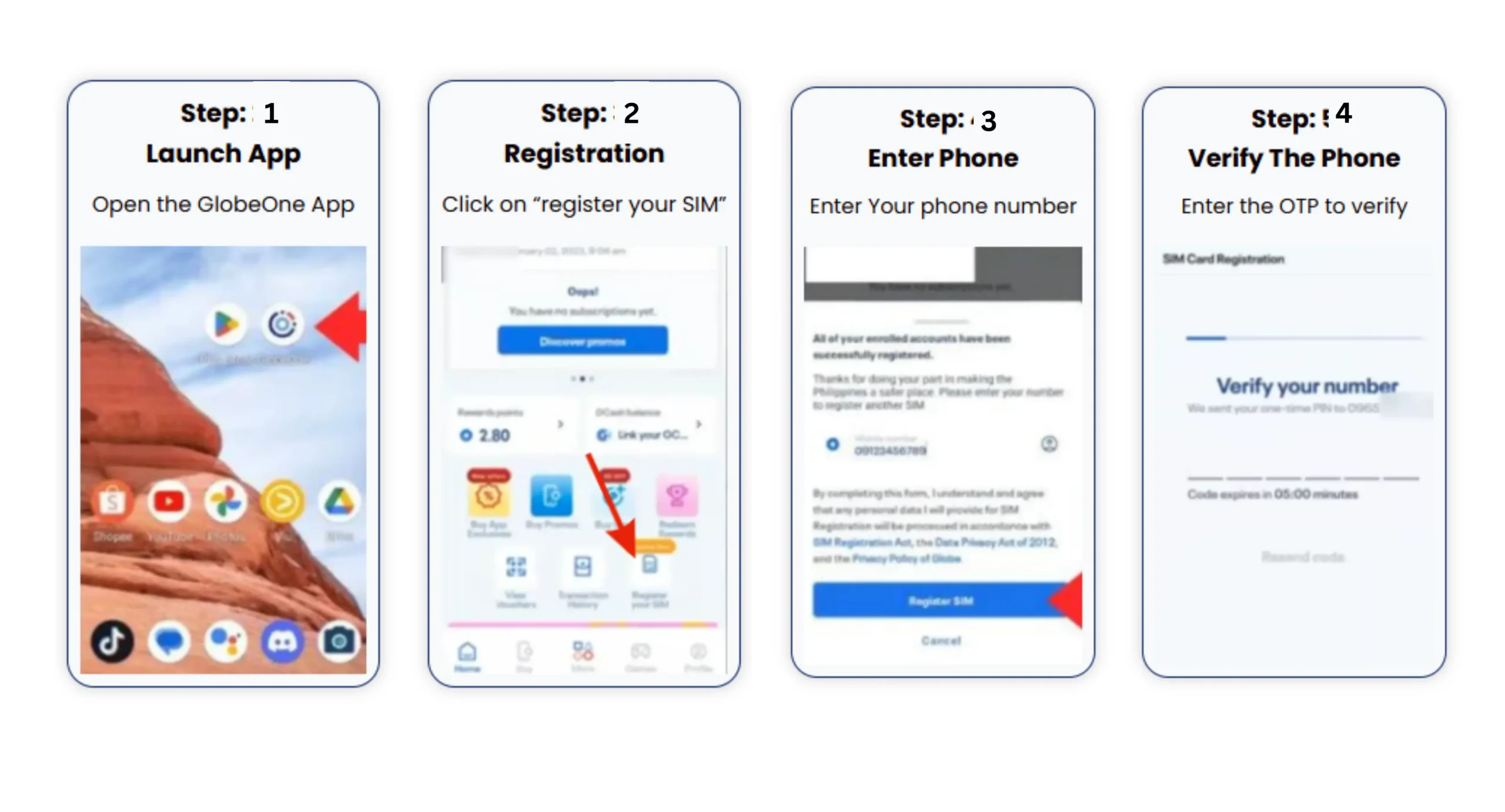 TM SIM Registration via GlobeOne App methods